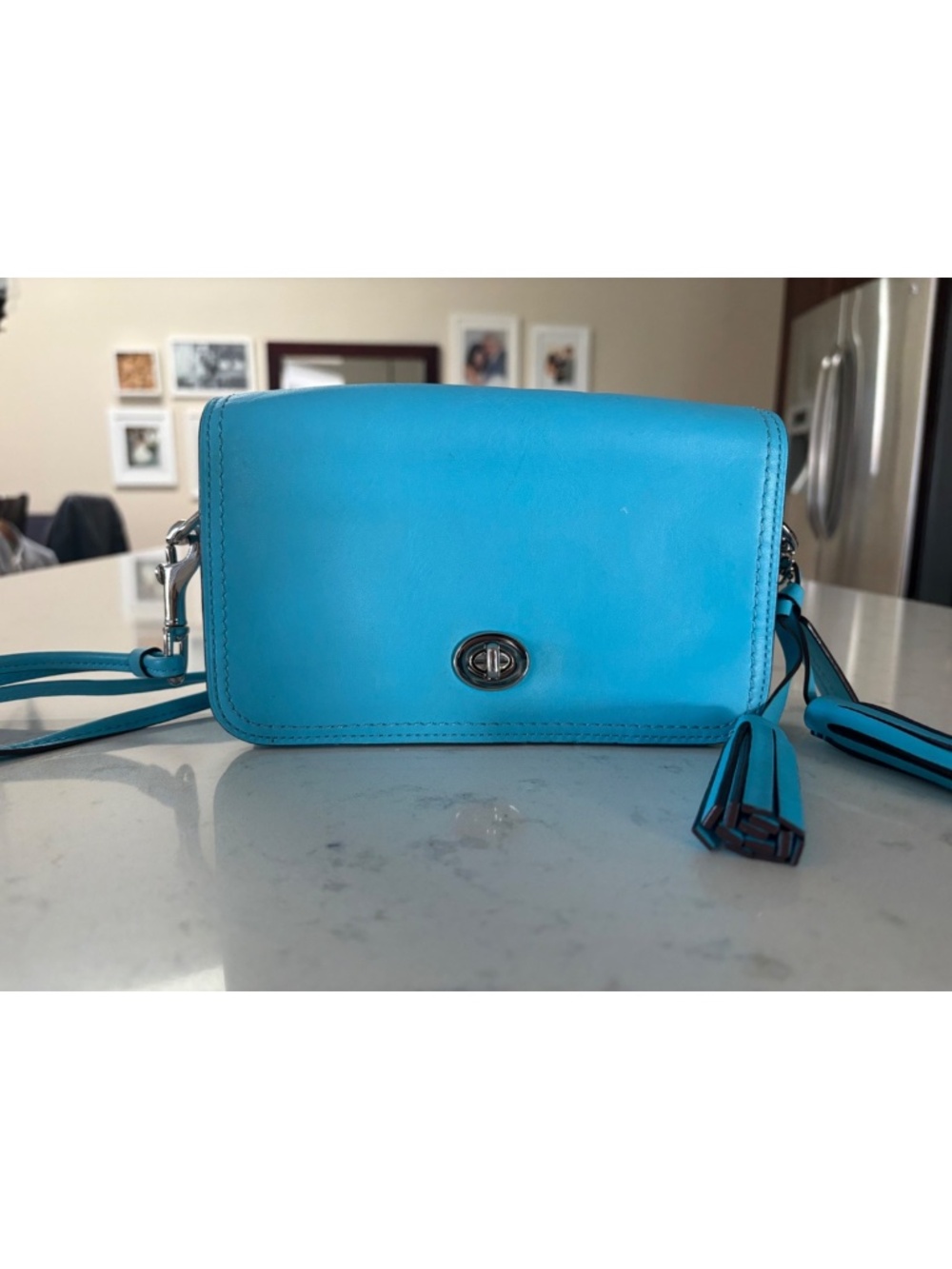 Coach Turquoise Blue Leather Crossbody Bag Silver Hardware